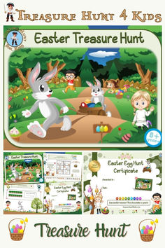 an easter hunt for children with pictures and text on the front, including bunny's eggs