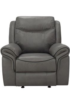 the reclining chair is shown in grey leather