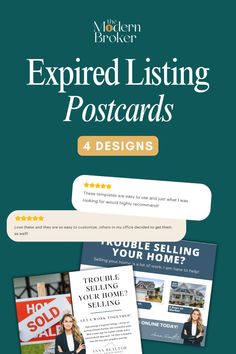 an email postcard with the words expired listing posts and 4 design options for your home