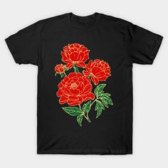 Red peonies design by Rockett -- Choose from our vast selection of Crewneck and V-Neck T-Shirts to match with your favorite design to make the perfect custom graphic T-Shirt. Pick your favorite: Classic, Relaxed Fit, V-Neck, Tri-Blend, Dolman Extra Soft Tri-Blend, Slouchy V-Neck, Slouchy, Premium, Heavyweight, Curvy, Ringer, and Curvy V-Neck. Customize your color! For men and women. Red Floral Print Cotton T-shirt, Red Peonies, Bright Red, Peonies, V Neck T Shirt, Graphic T Shirt, Graphic Tshirt, Tshirt Designs, Relaxed Fit