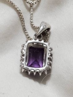 925 Sterling Silver, 15 inch Box Chain Necklace and Charm, Rectangular Purple Pendant, Fashion Accessory This is a great find and priced to sell. Very decorative. The purple bead is plastic but still a very elegant piece of jewelry. The measurement of 15 inches is from the top of the necklace to the top of the pendant. The pendant is another 1 inch tall and .60 inch wide. Check out our shop for monthly specials. We have a variety of items for every taste. Combine several of our items together to Silver Necklace With Rectangular Stone For Anniversary, Rectangular Box Chain Necklace For Anniversary, Fine Jewelry Silver Necklace With Rectangular Stone, Silver Rectangular Necklace For Anniversary, Anniversary Box Chain Rectangular Necklaces, Anniversary Rectangular Box Chain Necklaces, Sterling Silver Rectangular Gemstone Necklace, Rectangular Sterling Silver Necklace With Gemstone, Rectangular Sterling Silver Jewelry For Formal Occasions