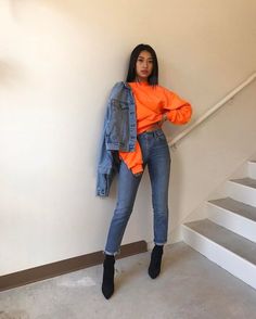 Looks Jeans, Orange Outfit, Orange Shirt, Mode Inspo, Indie Outfits, Winter Fits, Urban Street, Outfit Goals, Mode Inspiration