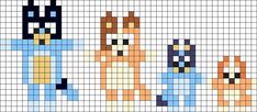 a cross stitch pattern with three dogs in different colors