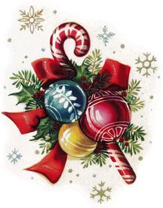 a christmas card with bells and candy canes