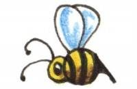 a drawing of a bee on a white background