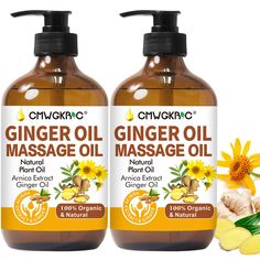 PRICES MAY VARY. 💞【2 Pack Ginger Oil For Massage Therapy 】Natural Ginger Oil massage oil is a wonderful ginger essential oils. This body massage oil was great for Bath, Spa, Massage, GuaSha, Hair Care, Moisturize the skin. Perfect for a relaxing massage,while leaving skin feeling nourished and hydrated, relaxing and rejuvenating. 💐【100% Natural Plant Essential Oils】Expertly formulated with natural ingredients, such as ginger oil, arnica extract, grape seed oil. Enjoy the nourishment of natural Natural Massage Oil, Arnica Oil, Natural Ginger, Sore Muscle, Drainage Massage, Ginger Essential Oil, Massage Oils, Ginger Oil, Essential Oil Plants