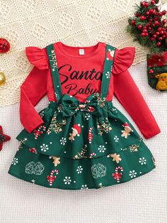 Infant/Young Girl Plaid & Christmas Gingerbread/Snowflake Print Long Sleeve Romper & Skirt 2pcs Set, Spring & Fall Multicolor   Long Sleeve Polyester,Woven Fabric Christmas,Geometric,Letter  Slight Stretch  Young Girls Clothing, size features are:Bust: ,Length: ,Sleeve Length: Romper Skirt, Brown Romper, 1st Thanksgiving, Newborn Baby Girls, Newborn Baby Girl Outfit, Snowflake Print, Cute Rompers, Skirt Sets, Thanksgiving Outfit