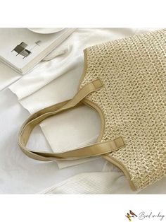 BirdinBag - Womens Bohemian Straw Beach Handbag: Stylish Woven Shoulder Bag for Travel and Shopping Bohemian Large Capacity Shoulder Bag For Spring, White Bohemian Bucket Bag With Large Capacity, Bohemian White Bucket Bag With Large Capacity, Bohemian Large Capacity White Bucket Bag, Bohemian Beige Beach Bag With Large Capacity, Large Capacity White Bohemian Straw Bag, Large Capacity Summer Bag In Cream Color, Large Capacity Summer Bag In Cream, White Bohemian Straw Bag With Large Capacity