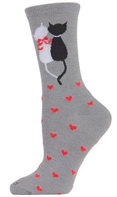 MeMoi BRAND LADIES VALENTINES DAY CREW SOCKS SHOE SIZE 4-10, SOCK SIZE 9-11 CAT LOVE WITH HEARTS 75% RAYON FROM BAMBOO, 23% POLYESTER, 2% SPANDEX Cat Socks, Cat Valentine, Novelty Socks, Cat Love, Sock Shoes, Crew Socks, Valentines Day, Size 4, Socks