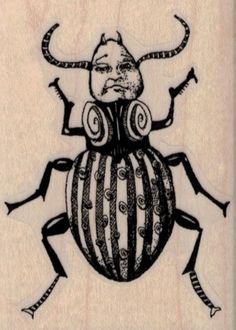 a black and white drawing of a beetle with horns on it's back legs