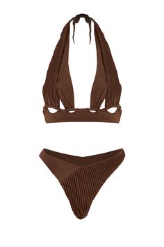 PHOEBE BROWN BIKINI - CULT MIA Sophisticated Swimwear, Brown Swimsuit, Georgia Hardinge, Knitwear Outfit, Sleep And Loungewear, Dresses By Length, V Cut, V Cuts, Beach Wears