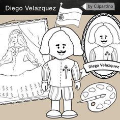 an image of diego velazquez coloring page with the spanish flag in the background