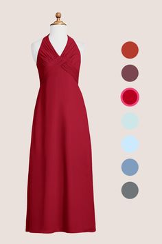 a dress on a mannequin with color swatches in front of the image