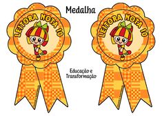 two ribbons with cartoon characters on them and the words medallha written in spanish