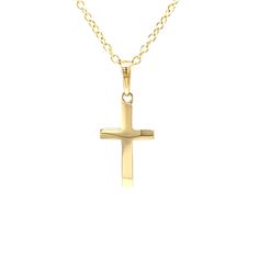 Beveled Cross Pendant in 14K Yellow Gold. Pendant and Chain Front View. Cheap Yellow Gold Cross Pendant Jewelry, Statement Of Faith, Jewelry Repair, Custom Jewelry Design, The Cross, Diamond Gemstone, The High, Cross Pendant, Class Ring