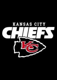 the kansas city chiefs logo is shown on a black background with red and white letters