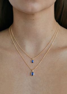 Lyra Baguette Pendant III - Blue Sapphire – Kinn Baguette Pendant, North Star Necklace, Emerald Pendant, Classy Jewelry, The Unexpected, Girly Jewelry, Jewelry Inspo, Dream Jewelry, Green Tourmaline