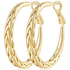 PRICES MAY VARY. 🎀【Artisanal Weave Pattern】The exquisite fine weave design of these 14k gold hoop earrings for women is a testament to the artistry and meticulous craftsmanship of our skilled artisans. Each curve and contour are carefully crafted to create a charming pattern that symbolizes the interconnectedness of our lives, adding depth and meaning to this elegant gold hoops earrings for women. 🍀【Uncompromised Comfort and Security】Designed with your comfort and the safety of your cherished Gold Earrings Hoops, Twisted 14k Yellow Gold Hoop Earrings, Elegant 14k Gold-filled Tarnish-resistant Hoop Earrings, Large Gold Hoop Earrings, Elegant Yellow Gold Nickel-free Hoop Earrings, Large Gold Earrings, Thick Gold Hoop Earrings, Thick Gold Hoops, Twisted Yellow Gold Hoop Earrings, Tarnish Resistant