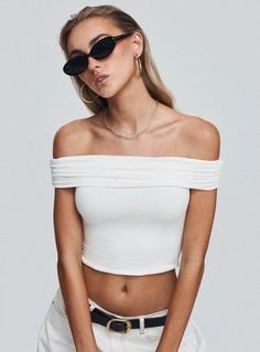 Channel Off The Shoulder Top White Pink Formal Dresses, Fleece Dress, Sweatshirt Set, Outerwear Outfit, Strapless Tops, Loungewear Sets, Off The Shoulder Top, Casual Tank Tops, Tops Fall