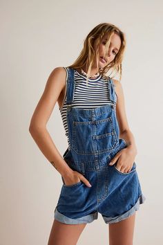 Ziggy Shortalls | Free People Playsuit Pattern, Strap Jeans, Denim Overall Shorts, Minimalist Dress, Moda Denim, Jumpsuit Casual, Denim Overalls Shorts, Jeans Overall, Denim Patterns