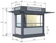 a drawing of a small building with measurements for the top and side windows on it