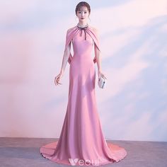 Sexy Candy Pink Evening Dresses 2017 Trumpet / Mermaid Metal Halter Sleeveless Court Train Backless Formal Dresses Pink Sleeveless Mermaid Dress For Prom, Pink Sleeveless Mermaid Evening Dress, Pink Evening Mermaid Dress, Sleeveless Mermaid Dress For Banquet, Pink Floor-length Sleeveless Party Dress, Sleeveless Mermaid Dress With Sweep Train For Evening, Pink Sleeveless Mermaid Dress For Banquet, Sleeveless Pink Mermaid Dress For Banquet, Sleeveless Mermaid Dress With Sweep Train