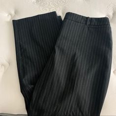 Fun Pin Stripe Work Pants. Never Worn Striped Business Trousers, Vertical Stripes Long Pants For Work, Striped Trousers For Business, Black Vertical Stripe Pants For Business Casual, Black Pants With Vertical Stripes For Business Casual, Fitted Black Pants With Vertical Stripes, Black Business Casual Pants With Vertical Stripes, Business Casual Black Pants With Vertical Stripes, Vertical Stripes Pants For Workwear