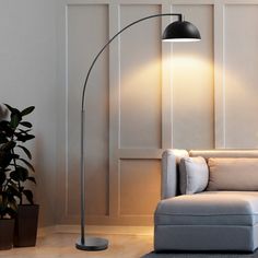 a living room scene with focus on the floor lamp