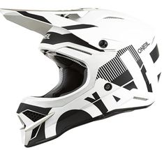 a white helmet with black and white designs on the front, it is shown in full view