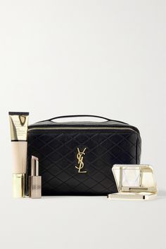 SAINT LAURENT's 'Gaby' cosmetics case not only looks chic, but is also highly practical. Made from quilted leather punctuated with the signature logo plaque, it has a slanted zipper that opens to reveal a satin-lined interior with two equally sized compartments and a couple of zipped pockets for securing small items.   Please note, beauty products are not included Ysl Cosmetics, Fake Makeup, Ysl Makeup, Black Cosmetics, Dior Jewelry, Chevron Quilt, Beauty Case, Leather Card Case, Luxury Makeup