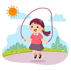 Vector cartoon of little girl jumping ro... | Premium Vector #Freepik #vector #child-character #kids #kids-cartoon #girl-cartoon Mango Vector, Apple Vector, English Worksheet, Jumping Rope, Flashcards For Kids, Summer Camps For Kids, Kids Vector, Printable Flash Cards, Birthday Card Design