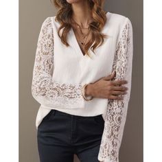 Como Black - Cream V Neck Blouse With Lace Long Sleeves. Brand New With Tags And Extra Button For Sleeves. Size Xl. New To Poshmark? Arrive Here From A Search? Create An Account, And Use The Code Bhalo11 To Receive A $10 Credit On Your First Purchase. Welcome, Its Addicting Here. Cheap Cream Lace Blouse, Affordable Cream Lace Top For Women, Cheap Cream Lace Top For Women, Top In Pizzo, Womens Lace Tops, Lace Sleeve Top, Patch Work Blouse, Lace Top Long Sleeve, Elegant Blouses