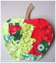 an apple made out of patchwork material