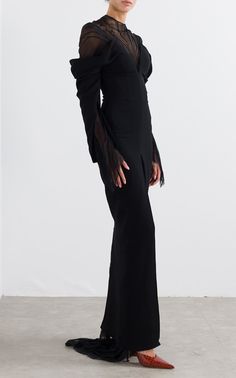 Chiffon Crepe Off-Shoulder Gown By Marmar Halim | Moda Operandi Creative Dress, Chic Dress Classy, Off Shoulder Gown, Tv Presenter, Dress Classy, Black Chiffon, Aesthetic Style, Guest Dress, Chic Dress