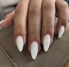 White Stiletto Nails, White Press On Nails, Nails Almond Shape, White Almond Nails, Press On Nails Almond, Nails Medium Length, Milky Nails, Gel Acrylic Nails, Almond Shape Nails