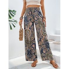 Season:Spring  Summer; Fabric:Polyester; Gender:Women's; Style:Casual Daily; Elasticity:Micro-elastic; Occasion:Weekend; Fit Type:Regular Fit; Function:Breathability,Comfortable; Pattern:Floral; Design:Wide Leg,Elastic Waistband; Pants Type:Pants Trousers,Wide Leg; Front page:FF; Listing Date:03/27/2024; Production mode:External procurement; Hips:; Length:; Waist:; Fit US Size:; Fit UK Size:; Fit EU Size:; Pants Length:Long; Print Type:3D Print Trousers Wide Leg, Waistband Pants, Elastic Waistband Pants, Womens Wide Leg Pants, Blue Spring, Spring Summer 2024, Blue Springs, Type Of Pants, Green And Khaki