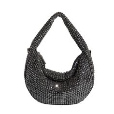 A small black crystal encrusted crossbody bag. Rhinestone Crossbody Bag For Night Out, Evening Rhinestone Crossbody Bag, Handheld Rhinestones Shoulder Bag For Night Out, Evening Shoulder Bag With Rhinestones Crossbody, Glamorous Top Handle Shoulder Bag For Night Out, Evening Rhinestone Crossbody Shoulder Bag, Glamorous Rhinestone Crossbody Shoulder Bag, Party Crossbody Shoulder Bag With Rhinestones, Glamorous Shoulder Evening Bag For Night Out