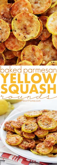 baked parmesan yellow squash on a white plate