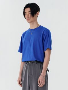 Editor's NotesThis basic crew neck T-shirt is a wardrobe essential that adds color accent to the look. It's cut from a light single cotton jersey in a versatile semi-over fit.- Ribbed crew neck- Drop shoulder- Short sleeves- Semi-over fitMeasurements (in.)S/ M / L- Total Length: 27.0 in./ 27.8 in./ 28.5 in.- Shoulder: 17.7 in. / 18.5 in. / 19.3 in.- Chest: 21.9 in./ 22.8 in./ 23.8 in.- Sleeve Length: 8.5 in./ 8.9 in./ 9.3 in.Model Info:- Man 1: 6' 2.0 / Fitting size Outer L, Top L, Bottom 48 (+1.2)- Man 2: 5' 11.7 / Fitting size Outer L, Top L, Bottom 48 (+1.2)- Man 3: 6' 0, 147.7 lbs / Fitting size LComposition & Care- 100% Cotton- Recommend hand wash- Machine wash cold inside out in a laundry net- Do not tumble dryDesigner- by MARTIN PLAN Classic Blue T-shirt For Streetwear, Classic Blue Crew Neck T-shirt, Modern Blue Cotton T-shirt, Classic Blue T-shirt For Summer, Blue Relaxed Fit T-shirt For Everyday, Drop Shoulder, Wardrobe Essentials, Neck T Shirt, Inside Out