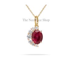 Half Moon Ruby Pendant, 14k Solid Gold, Ruby Diamond Pendant, Oval Gemstone, July Birthstone, Prong Set, Minimalist Wedding Pendant,For Gift ---------CUSTOM/DUTY-FREE SHIPPING WORLDWIDE, BUYERS DON'T HAVE TO PAY ANY CUSTOM FEES WHILE IMPORTING ------------- Details Made to order. Metal: 14k Solid Gold ★ Center Stone Ruby, Oval Size: 5x7 mm Approx Weight (Ct): 0.80 ★ Accent Stones Diamond / Moissanite Round Size: 1.5 mm * 16 Nos. Approx Weight (Ct): 0.224 ★❤ Each Pendant is handmade just for you. Oval Pendant Necklace With Prong Setting For Wedding, Ruby Oval Cabochon Wedding Jewelry, Oval Cabochon Ruby Wedding Jewelry, Wedding Ruby Oval Cabochon Jewelry, Oval Ruby Jewelry With Halo, Oval Ruby Halo Jewelry, Elegant Oval Necklace With Center Stone, Gemstone Oval Cabochon Necklace For Wedding, Oval Cabochon Gemstone Necklace For Wedding