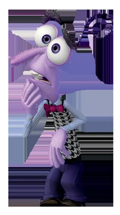 an animated purple creature with big eyes