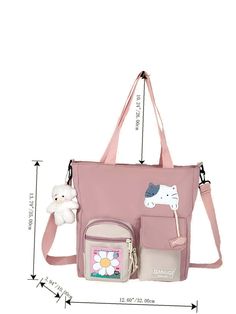 Bag For Love - Letter & Cartoon Patch Decor Flap Pocket Shoulder Tote Bag - Women Tote Bags Product Description Style Preppy Color Pink Quantity 1 piece Strap Type Double Handle Pattern Type Colorblock Bag Size Medium Type Shoulder Tote Bag Material Nylon Composition 100% Nylon Size Chart INCH CM Size Bag Width Bag Height Bag Length Strap Length one-size 3.9 13.8 12.6 44.1 Size Bag Width Bag Height Bag Length Strap Length one-size 10 35 32 112 Similar Products h2 { text-align: center; } .red-box Cute School Bag With Zipper Pocket, Cute School Bags With Zipper Pocket, Cute Everyday Bags With Pockets, Cute Travel Bags With Pockets, Cute Rectangular Bag With Pockets, Cute Pink Bag With Zipper Pocket, Cute Everyday Bags With Zipper Pocket, Pink Satchel With Zipper Pocket For Daily Use, Pink Backpack Shoulder Bag With Zipper Pocket