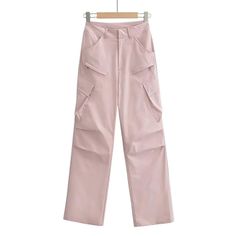 V-014-pink Pink Straight Leg Cargo Pants With Side Pockets, Pink Straight Leg Cargo Pants With Pockets, Pink Wide Leg Cargo Pants With Multiple Pockets, Pink Full-length Cargo Pants With Pockets, Pink Wide Leg Pants With Multiple Pockets, Pink Full-length Cargo Pants, Baggy Work Pants With Cargo Pockets For Spring, Baggy Cargo Work Pants For Spring, Spring Work Pants With Cargo Pockets