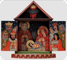 an icon depicting the birth of jesus with three wise men and a baby in a manger