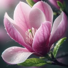 a pink flower with water droplets on it