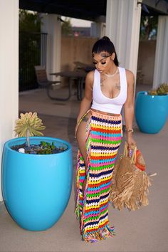 Rainbow Crochet Knitted Tassel Beach Cover Up Skirt Long Straight Skirt, Cut Clothes, Rainbow Crochet, Coverup Skirt, Polyester Spandex Fabric, Split Skirt, Long Midi Dress, Crochet Skirt, Straight Dress