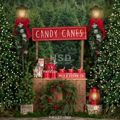 a christmas display with candy canes and presents