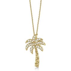 Palm Tree Shaped Diamond Pendant Necklace 14k Yellow Gold (0.25ct) - Allurez.com Palm Tree Jewelry, Palm Tree Necklace, Island Jewelry, Tree Jewelry, Unique Pendant Necklace, Round Diamond Setting, Mens Gold Jewelry, Fine Diamond Jewelry, Colorless Diamond