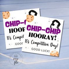 two business cards with the words chip - chip hoof - chip it's competition day and good luck