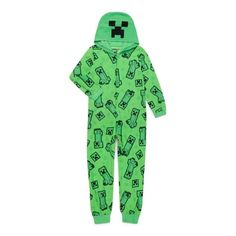 Yes! Its bedtime and hes ready with this Union Suit Pajama inspired by Minecraft and the iconic Creeper. Designed with an easy zip front for easy on and off, long sleeves and an attached hood for cozy warmth. Your child will be all set with this easy-care blanket sleeper thats perfect for lounging as he builds virtual worlds or for sleeping after a night of gaming. Size: 4/5.  Color: Green.  Gender: male.  Age Group: kids. Blanket Sleeper, Union Suit, Kid Character, Creepers, Minecraft, Age Group, Kids Shop, Pajamas, Kids Outfits